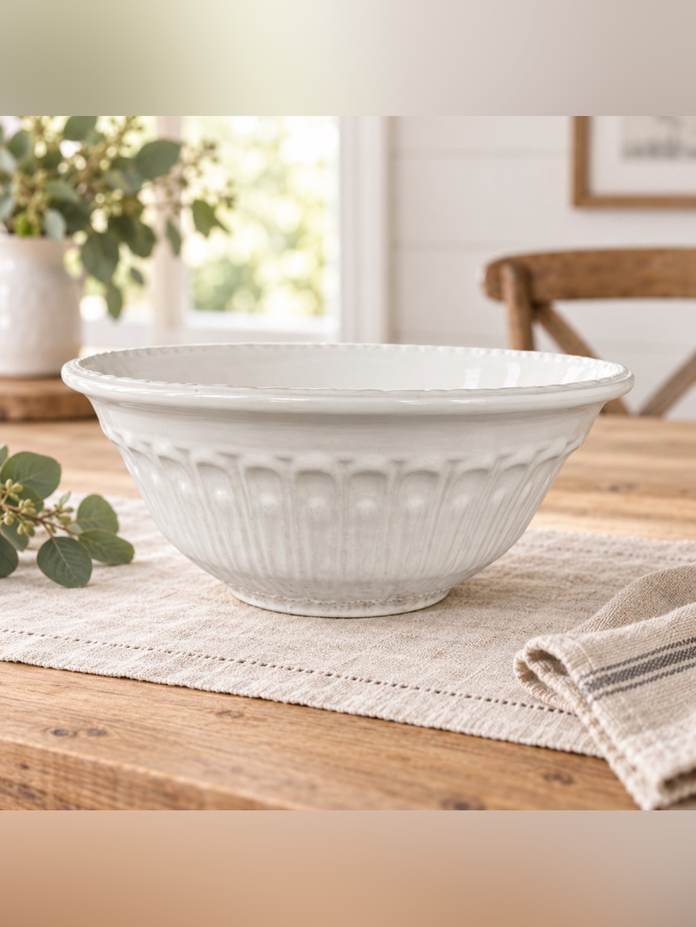 Vila Forte Portugal White Ceramic Embossed Serving Bowl Scalloped